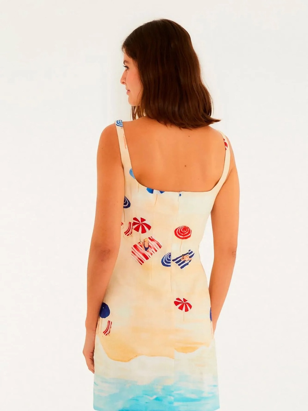 FARM Rio Cream Mini Dress with Blue, Red and Turquoise Beach Print - Picture 2 of 4